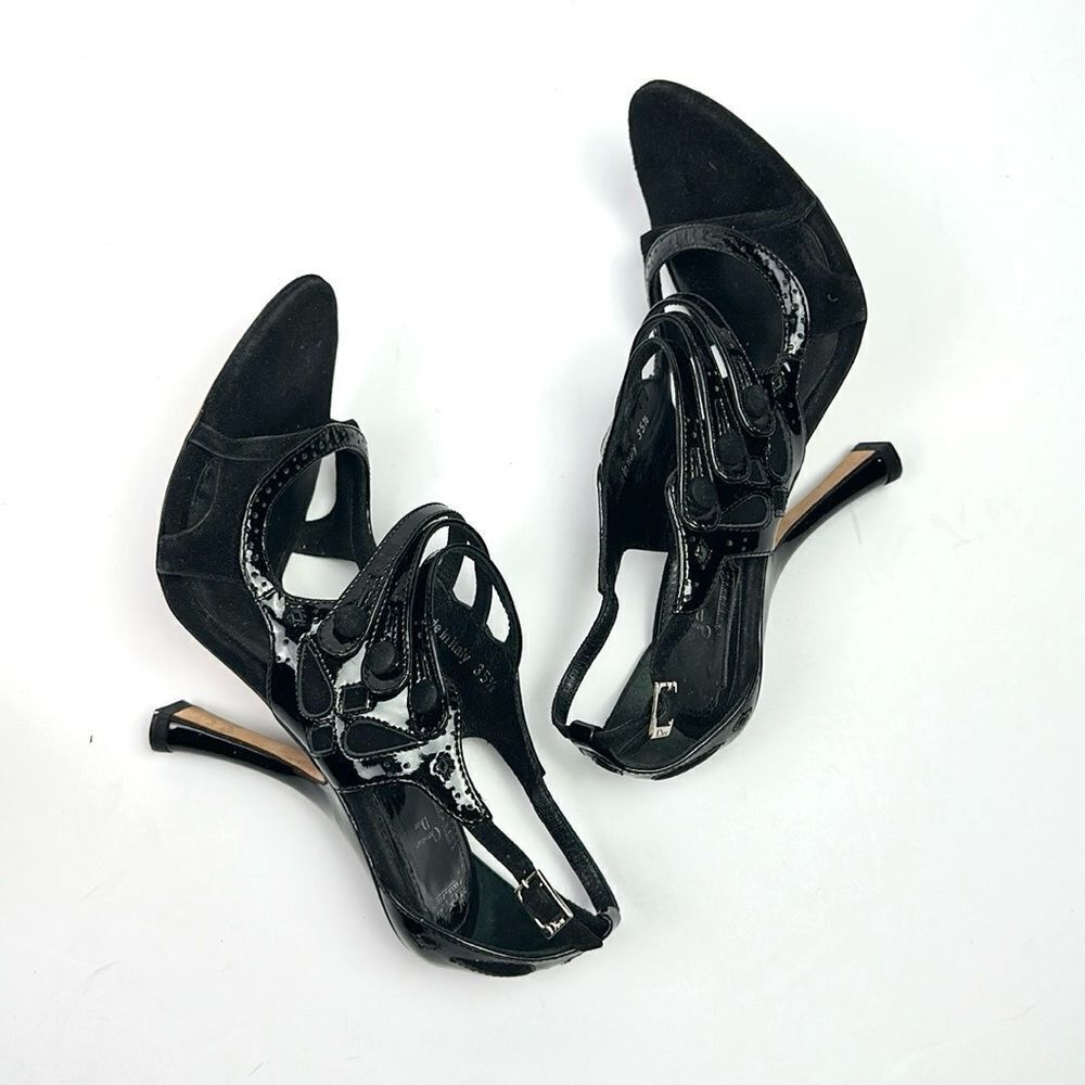CHRISTIAN DIOR Black Patent Leather Suede Strappy Heels Pumps Sandals 37,5 US5,5 - Picture 6 of 16